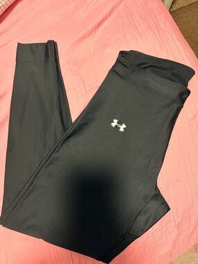 Under Armour Black Performance Leggings with White Logo Large